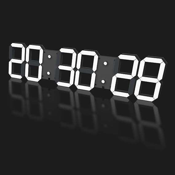 CHKOSDA 27 Inch Large 3D LED Digital Wall Clock with Seconds -White