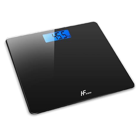 HomeFashion HFitness Large 28×28cm Bathroom Scales for Body Weight, Digital Weighing Scales, 180kg High Precision Weight Scale with Backlit Display Black