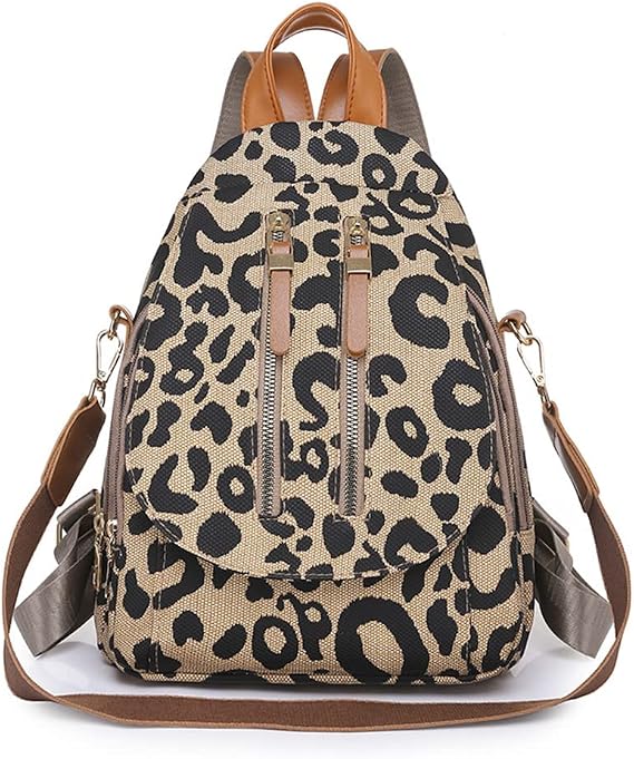 Leopard Print Backpack for Women Pu Leather Cheetah Print Shoulder Daypack Leopard Satchel Backpack with Handle Multipurpose