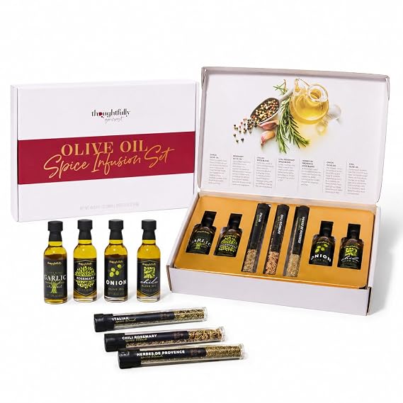 Olive Oil Spice Infusion Gift Set, Cold Pressed Spanish Collection, Set of 7 | Infused Olive Oil, Bread Dipping, Cooking, Seasoning, Home Chef, Foodie Gift, Housewarming Gift, Hostess Gift
