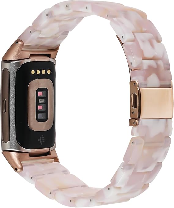 Fitbit Charge 6 / Fitbit Charge 5 ile Uyumlu Reçine Bandı, Paslanmaz Çelik Tokalı Su Geçirmez ve Hafif Bileklik Bilekliği, Fitbit Charge 5/6 Fitness İzleyici Kadınlar için Moda Kayış