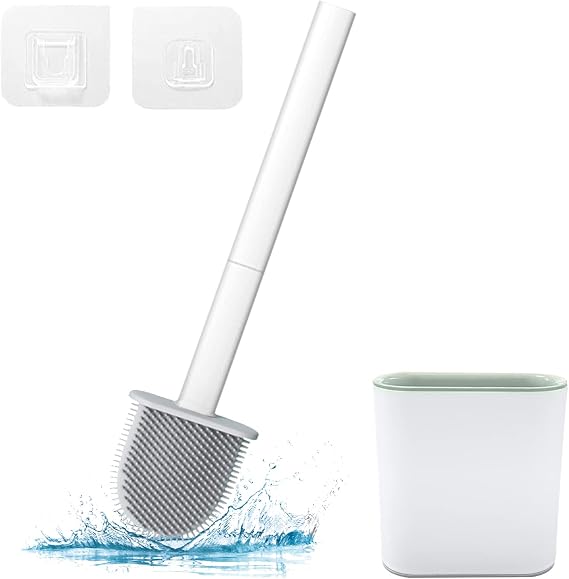 Toilet Brush with Holder, Flexible Rim Cleaner, Wall Mounted | PP Silicone Material, Compact Size, Flat Bendable Head Brush with Ventilation Slots Base, Ideal for Toilet, Sink, Tub