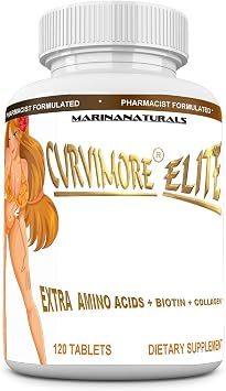 CURVIMORE Elite Our Most Advanced Natural Breast Enlargement, Butt Enhancement, Bust Enhancement Lip Plumping & Skin Tightening Pills Fuller Breasts, Booty & Brazilian Butts. 120-Tablets.