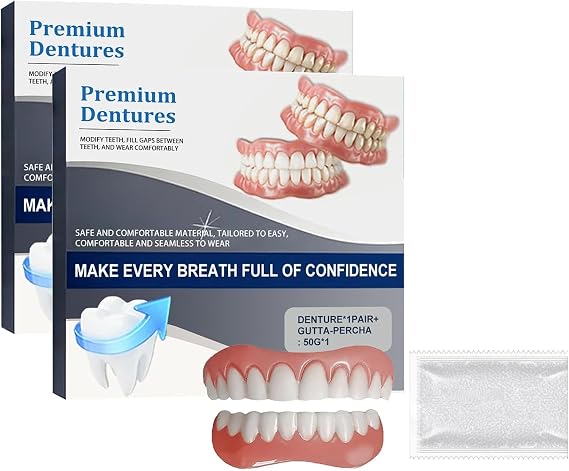 Advanced Customized Full Denture Set, Premium Silicone Full Set Dentures, Silicone Reline Denture Set, Soft and Comfortable, Natural-Looking Teeth (2 PCS)