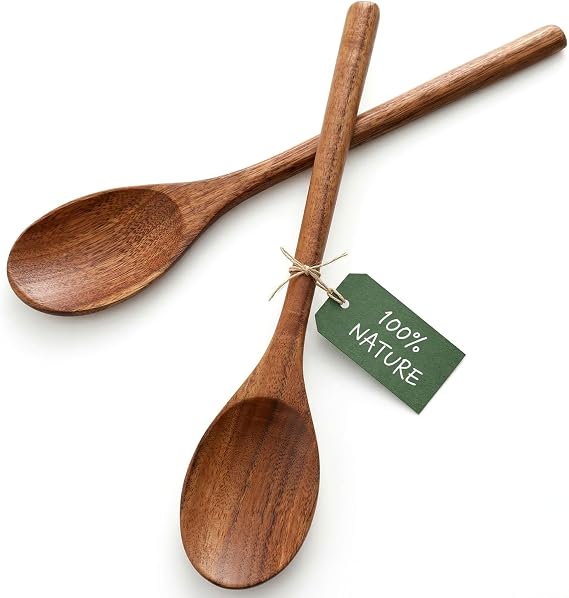 HAKSEN 2 PCS Wooden Cooking Spoons, Natural Acacia Wood Kitchen Utensil