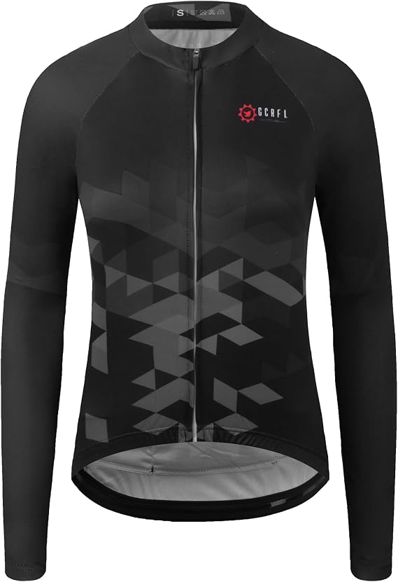 GCRFL Women's Cycling Jersey Long Sleeve Biking Cycling Shirt with 3+1 Zipper Pocket Breathable Quick Dry Bicycle Jersey