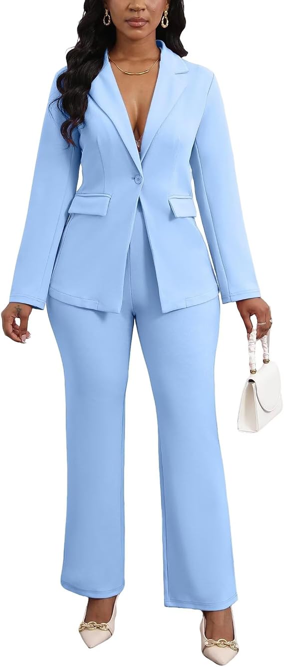Womens 2 Piece Pant Suits Dressy Blazer Jacket Flare Pants Set Casual Business Suiting Formal Work Office Outfits