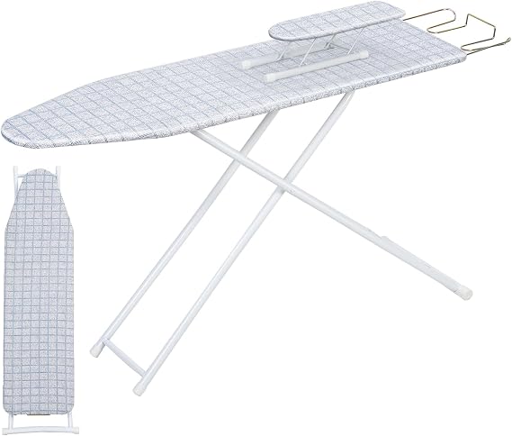 Ironing Board Full Size, 42" L x 12" W with Iron Rest, 4 Height Adjustable Options 25" to 30", Foldable Iron Stand, Thick Padding & Heavy Duty Metal Legs (Grey)