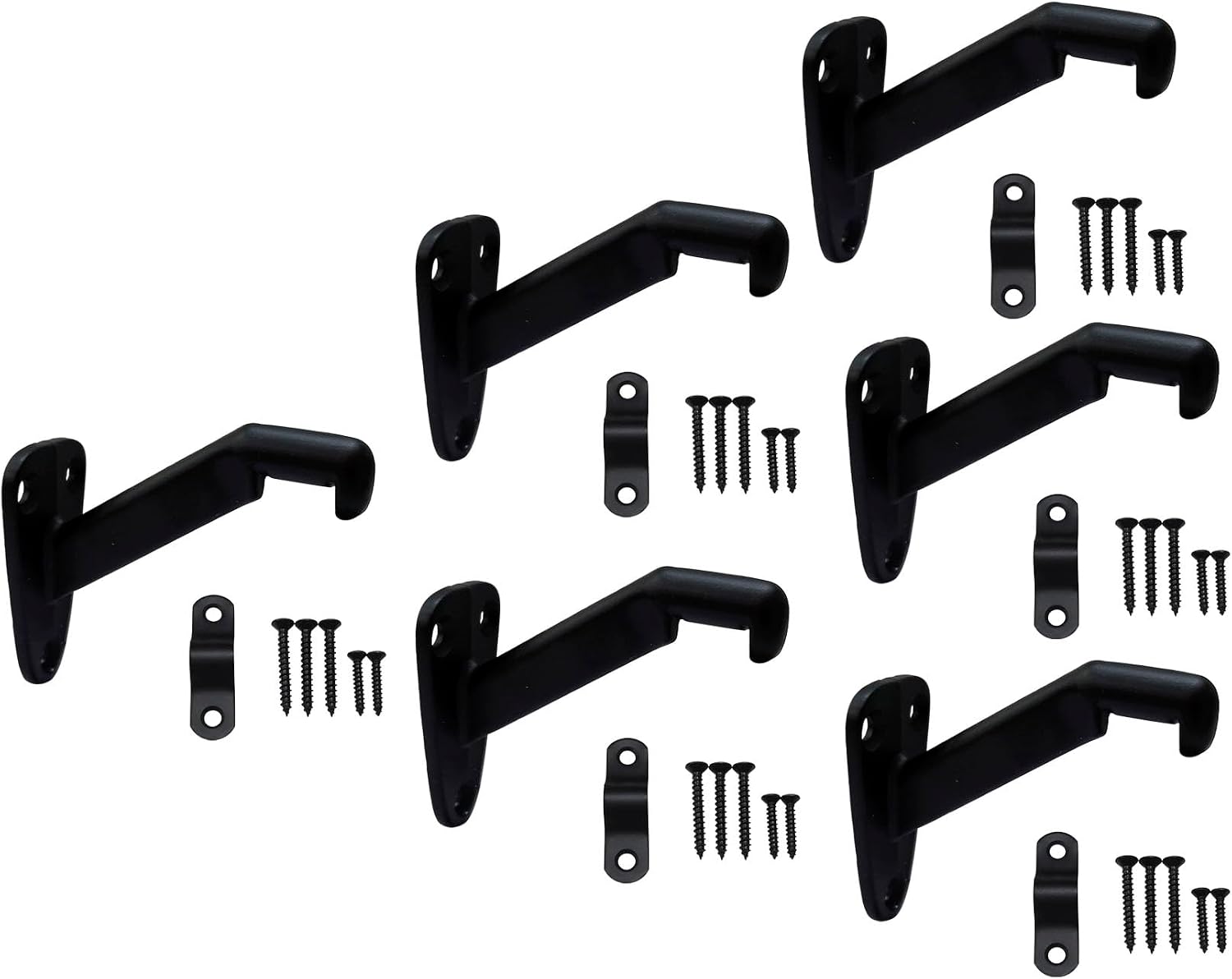 QCAA Heavy Duty Handrail Stair Brackets, Zinc Die Cast, Matte Black, 6 Pack, Made in Taiwan