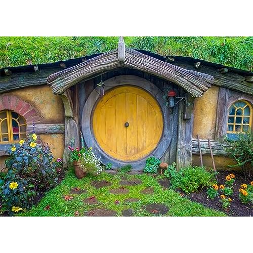 BELECO 7x5ft Fabric Hobbiton Cave Backdrop Rural Living Cabin Green Grass Garden for Hobbit Photography for Ring Lord Fans Party Decorations Birthday Photoshoot Background Photo Props