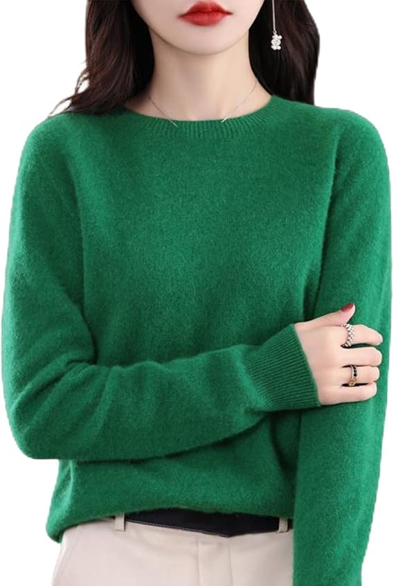 Cashmere Sweaters for Women, Cashmere Solid Crew Neck Long Sleeve Soft Pullover Tops
