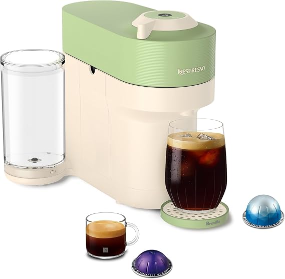 Nespresso Limited-Edition Vertuo Pop+ Coffee & Espresso Maker by Breville | Limited edition, pistachio coffee machine with compact design, 25 fl. oz. side water tank and one touch coffee and espresso.