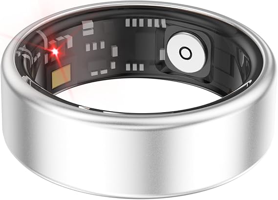 Smart Ring Fitness Tracker for Men Women, Health Sleep Heart Rate Blood Oxygen Tracker Smart Ring with Wireless Charger Box, IP68 Waterpro of Bluetooth Tracker Rings, Free APP (Silvery#12)
