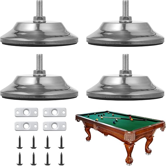Billiard Table Leg Levelers, 4 Pcs Pool Table Leg Leveling Risers 5D with Adjustable Height, Robust Metal Table Leveling Feet for Billiard Tables, Ping-Pong Tables, Soccer Tables