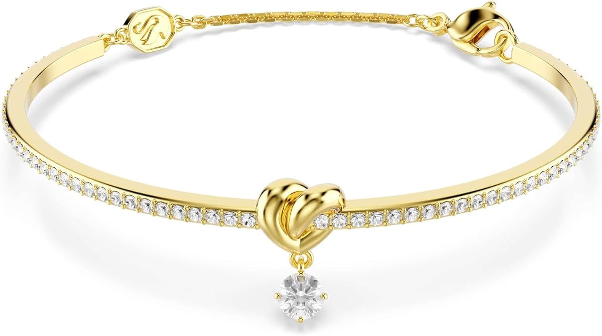 Swarovski Lifelong bangle, Round cut, Heart, White, Gold-tSwarovski One plated