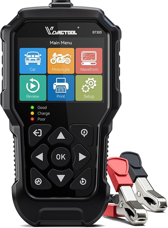 Car Battery Tester 12V 6V VDIAGTOOL BT300, 5-3000 CCA Load Tester Starter Alternator Tester Automotive Charging Cranking System Tester for Motorcycle Car Truck SUV ATV Boat
