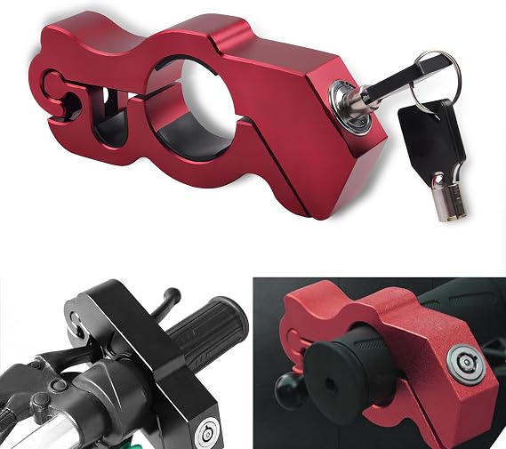 1 PC Motorcycle Grip Brake Lock, 5-5/16" x 2-3/16" x 15/16" Alloy Anti-Theft Throttle Lock, Replacement Modification Accessories, Suitable for Motorcycles, Scooters, Bicycles, ATVs (Red)