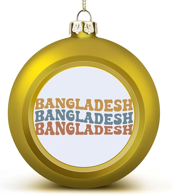 Bangladesh Flag Golden Christmas Ball Ornaments National Country Flag Xmas Ornaments for Christmas Tree New Year Seasonal Holiday Decoration Xmas Gifts for Friends