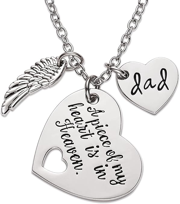 Melix Home Memorial Necklace A Piece of My Heart is in Heaven Memorial Dad Mom Necklace Loss of Father Gift