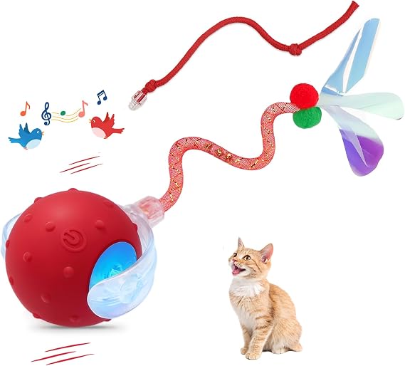 Sentoo Interactive Cat Toys for Indoor Cats,Chirping Cat Ball Toy with 2 Replaceable Tails,Automatic Cat Toy for Bored Indoor Adult Cats and Kittens,Motion Activated Cat Toys Interactive