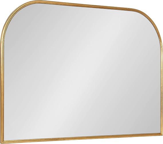 Kate and Laurel Caskill Modern Arched Wall Mirror; 36 x 24. Gold; Decorative Wide MIdcentury Mirror for Wall Decor with Wide Arched Frame and Sophisticated Look
