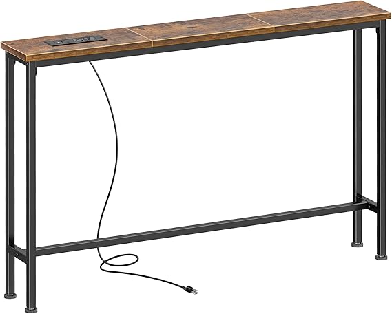 SUPERJARE 39.4 inch Narrow Behind Couch Table with Charging Stations