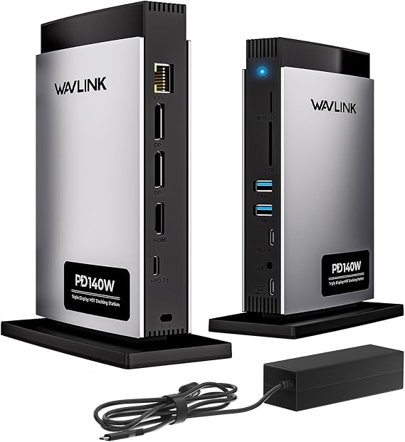 WAVLINK Laptop Docking Station 3 Monitors(Max Resolution: Single 8K or Triple 4K), 11-in-1 USB C Docking Station with 125W PD3.1 Pass-Through & Power Adapter, HDMI + 2* DP, for MacBook M1M4 & Windows