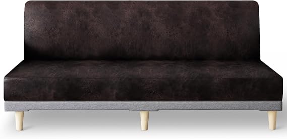 molasofa Leather Like Stretch Futon Slipcover Armless Futon Bed Sofa Cover Furniture Protector with Elastic Bottom, Soft and Washable Futon Cover for Sofa Bed Stay in Place(Larger,Chocolate)