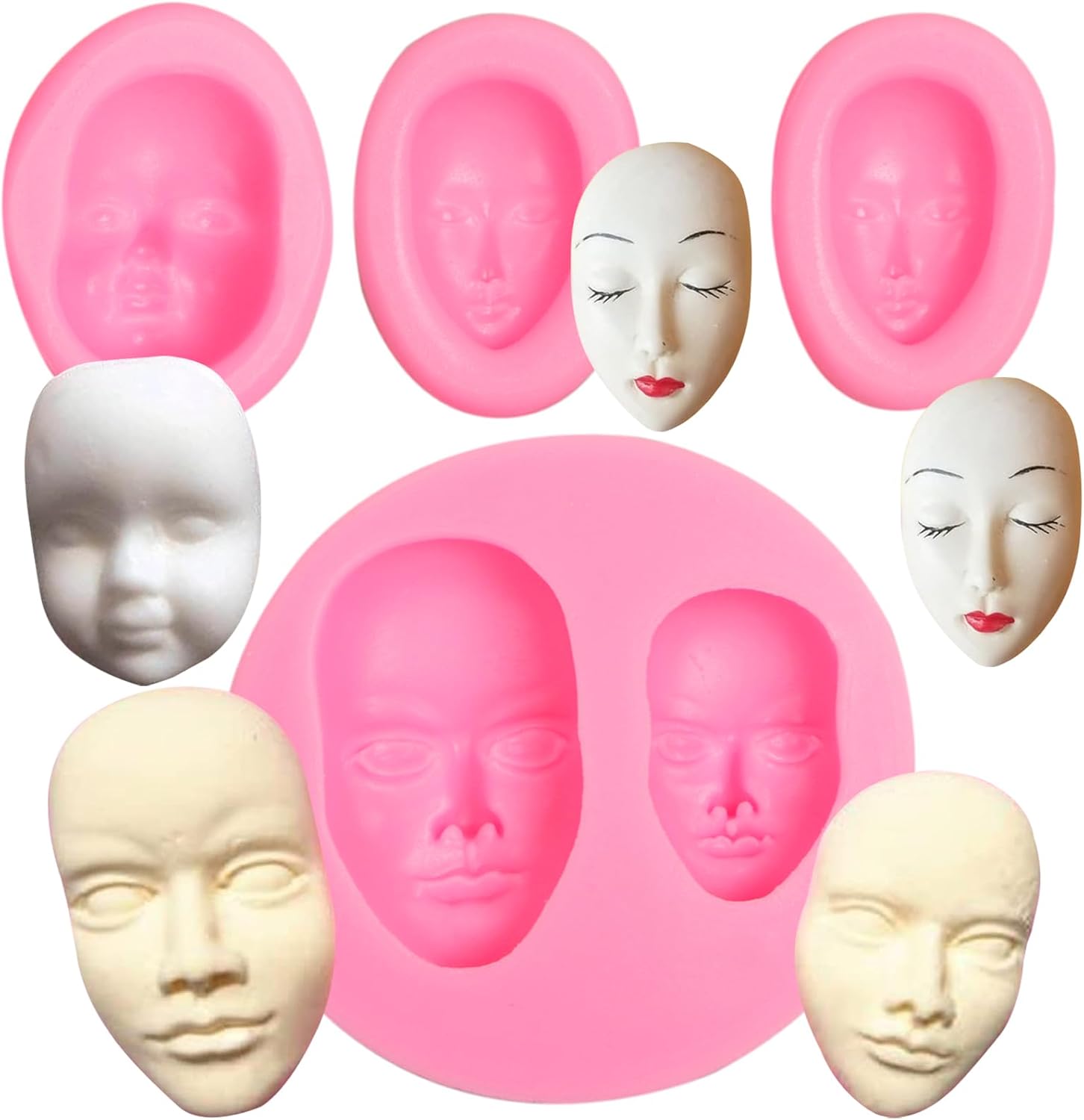 Human Face Silicone Mold 4 Pcs, Face Chocolate Fondant Mold for Cake Decoration Candy Sugar Cupcake Topper Cake Pop Popsicle Baby Shower Birthday Party Polymer Clay Crafts Light Weight Clay Soap Resin