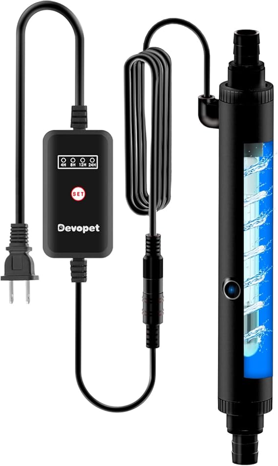 Aquarium U-V Light, Algae Clean, 6W, UV, 20-40 Gallons, Timer, in-Tank/Inline