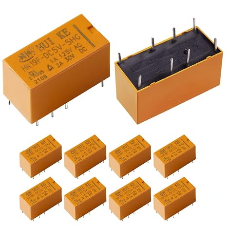 10Pcs DPDT Relay DC 5V Coil 8 Pin 2NO 2NC Mini PCB Power Relays HK19F-5V