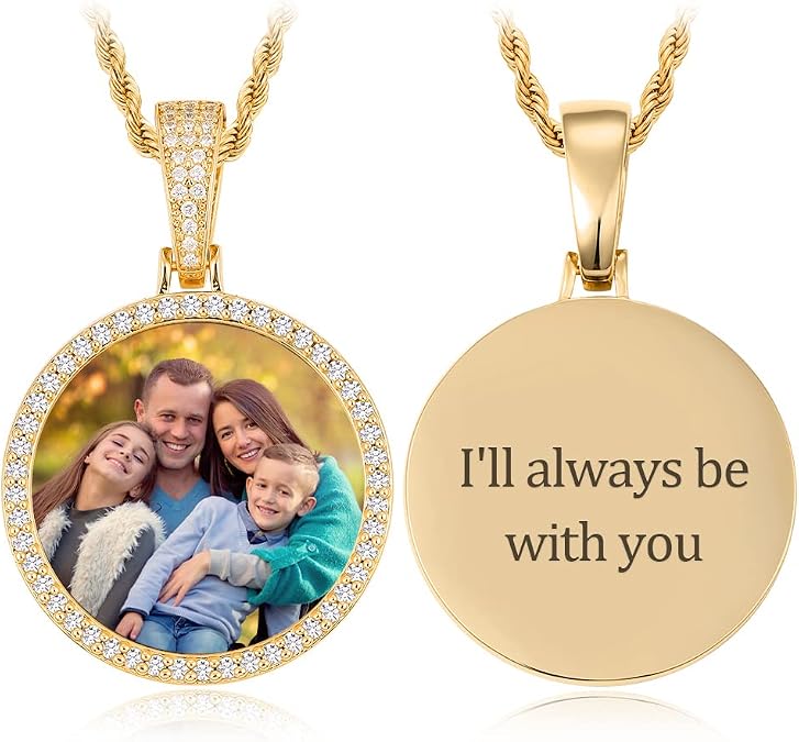 YIMERAIRE Picture Pendant Necklace Text Text Personalized Photo Pendant Necklace with Picture Inside Gold Cuban Chain 18Inch