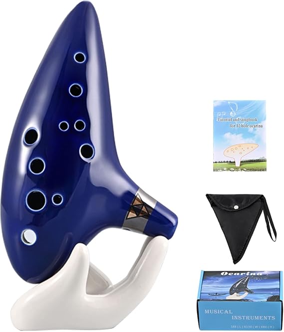 Ocarina 12 Hole Alto C Ceramic Ocarinas with Songbook Bag Display Stand,Musical Instrument for Beginner