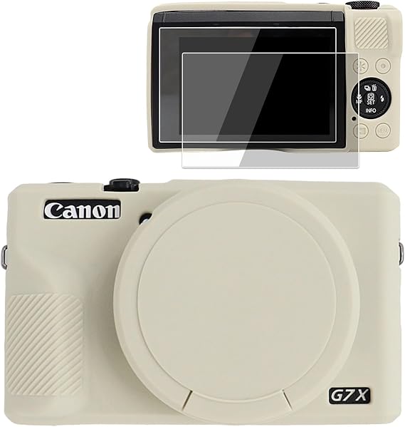 VOVMOEYA Camera Case for Canon Powershot G7 X Mark III with 2PCS Screen Protector,Full Pritection Soft G7X III Silicone Case Detachable Lens Cover Protective Cover for Canon G7XIII G7X3-Beige