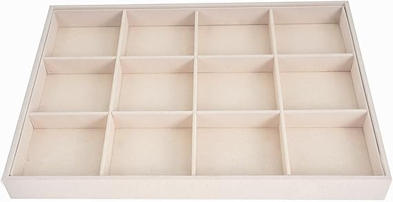 Large Velvet Jewelry Tray, Drawer Organizer for Jewelry in Dresser, Stackable Jewelry Drawer Organizer Inserts for Earring Necklace Bracelet Rings(Beige,12grid)