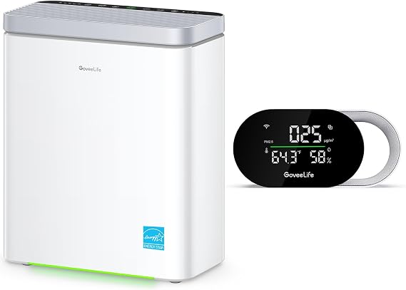 GoveeLife Smart Air Purifier for Large Home Rooms, Bundle with Smart Air Quality Monitor