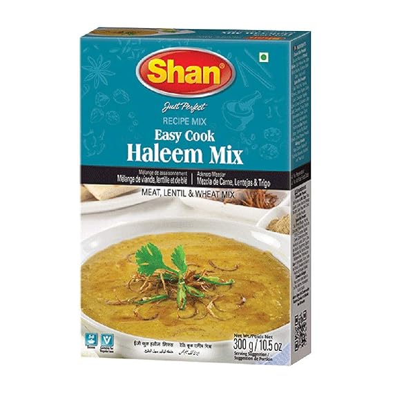 Shan Easy Cook Haleem Recipe Mix 10.5 oz (300g) - Spice Powder for Traditional Meat, Lentil and Wheat Curry - Suitable for Vegetarians - Airtight Bag in a Box