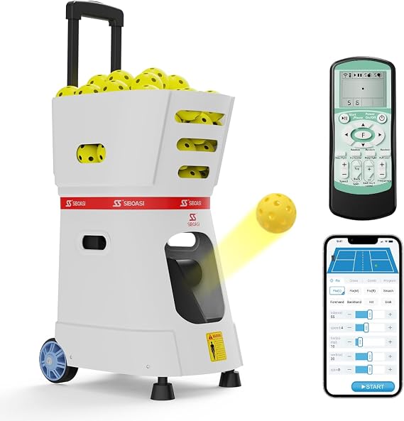 SS-CX1 Smart Pickleball Machine 60+ Ball Capacity, AI smart Control, Portable Automatic Machine Compatible with 40-Hole and 26-Hole Balls,Features 35 Landing spot and 10 Training Modes