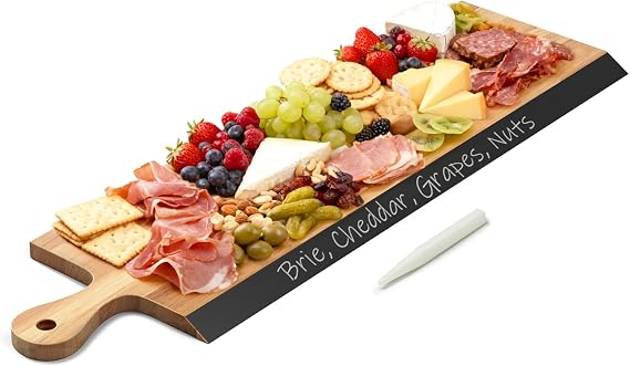 32" Acacia Charcuterie Board with Handle Extra Long Serving Platter with Chalkboard Edge for Cheese, Meat & Appetizers Large Wooden Kitchen Board for Parties, Gatherings & Home Decor