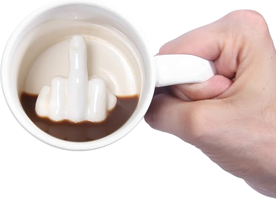 Original Up Yours Mug - Middle Finger, Coffee Mug, 300ml Ceramic Novelty Cup, Ultimate Office Prank, Unique Funny Gifts for Men and Women, Dishwasher Safe, by ThumbsUp!