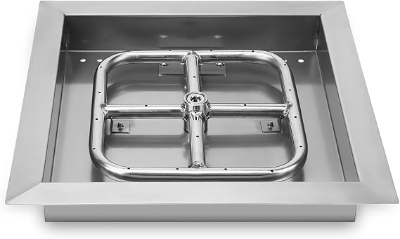 Onlyfire 12" Square Fire Pit Burner Pan with Square Burner Ring, 88,000 BTU | 304 Stainless Steel Drop-in Gas Fire Pit Insert for Natural Gas & Propane, Square Flame Pattern for DIY Fire Table