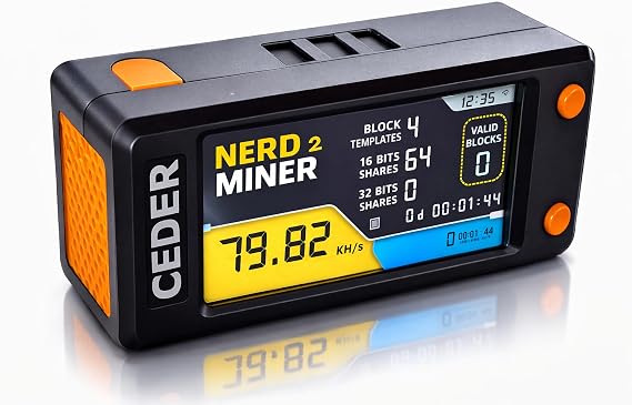CEDER - Nerdminer V2 Pro Mining Bitcoin BTC 79KH/S Solo Miner Low Power Consumption Lightweight BTC Nerd Miner Ready Assembled WiFi & USB-C Power Lucky (Lottery Miner Win 3125 BTC) (T-Display)