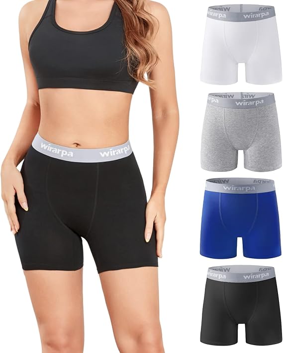 wirarpa Women's Boxer Briefs Cotton Underwear Anti Chafing Boy Shorts Panties 5.5" Inseam 4 Pack