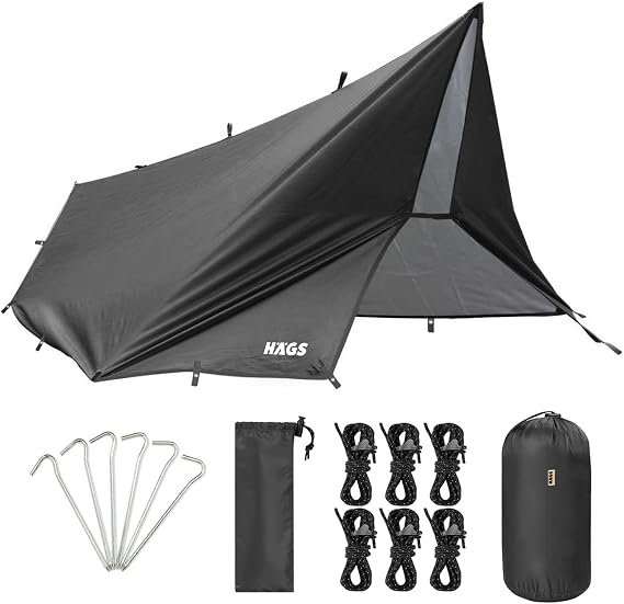 Haegs Waterproof Tarp Awning Canopy Cover, 4 Seasons Portable Cover Tarpaulin Outdoor Camping Travel Awning Tarpaulin Shelter Raincoat, Sunshade Caravan Side Awning Tent 300x300cm Black