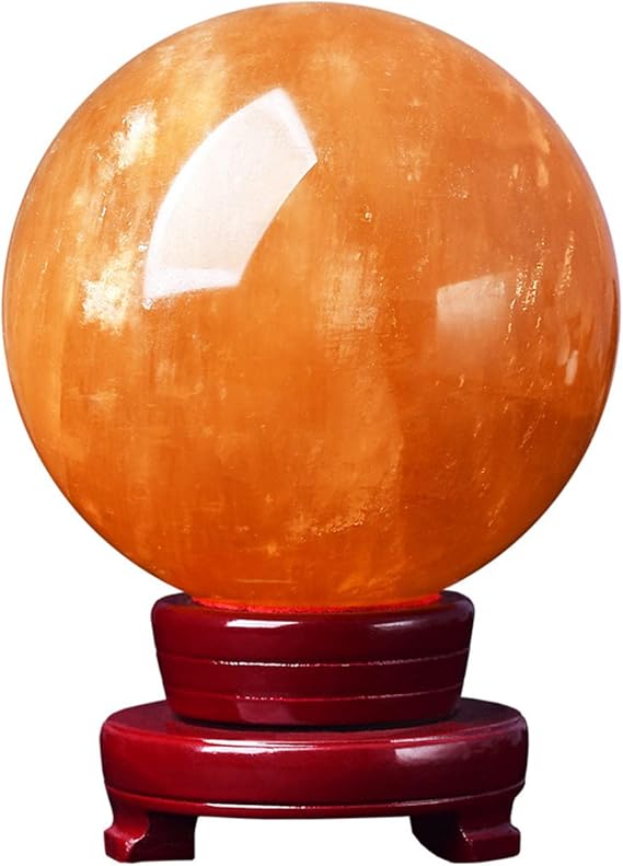 Natural Citrine Crystal Sphere Ball,Natural Citrine Healing Crystal Gemstone Ball Divination Sphere Sculpture Figurine with Wood Stand Feng Shui Chakra Aura Home Desk Decor,4.33in