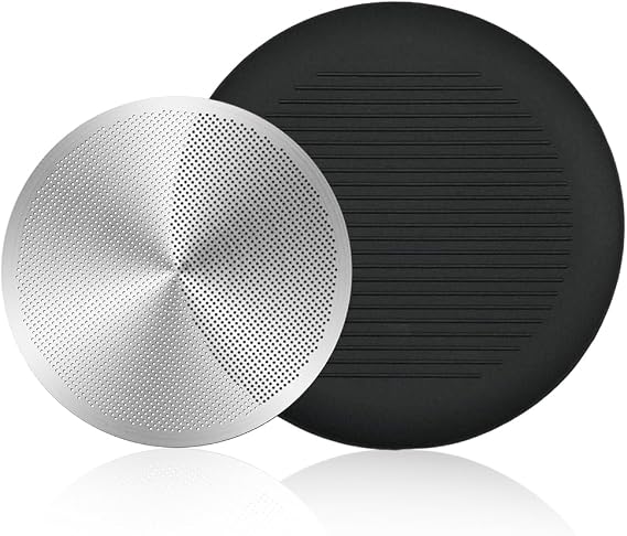 Metal Coffee Filter with Plunger Cover Lid Compatible with Aeropress XL Coffee Maker Reusable Accessories Parts Stainless Steel Filters and Silicone Travel Cap