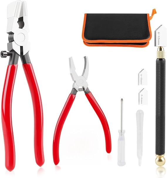 JIOUXIP Glass Cutter Kit, Upgrade Glass Running Breaking Pliers, 2-20MM Glass Cutter, Heavy Duty Glass Cutting Tool for Stained Glass, Tiles, Mosaics, Fusing, Cutting and Breaking