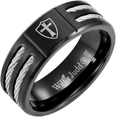 Willis Judd Mens Titanium Ring Christian Cross Knights Templar Shield