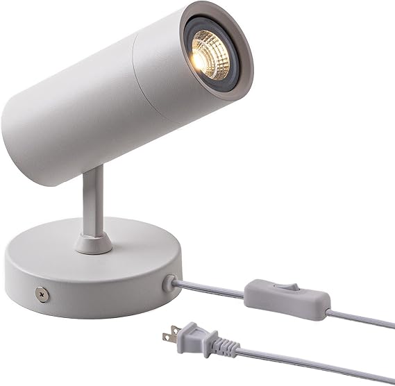 Aisilan Plug in Spotlight Fixtures with On/Off Switch, 7W Replaceable GU10 Bulb Adjustable Spotlight Indoor, Warm White 3000K Wall Sconce for Living Room Bedroom Plant Artwork (White)