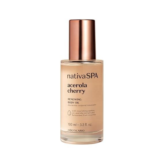 Nativa SPA Acerola Cherry Hydrating Body Oil, 3.38 oz | Deeply hydrating renewing body oil for a luminous glow. Provides a lighter, silkier feel than thick hand creams.